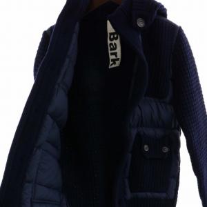 Bark ニットジャケット ミックス編み ダウン切替 フード ウール S 紺 ネイビー