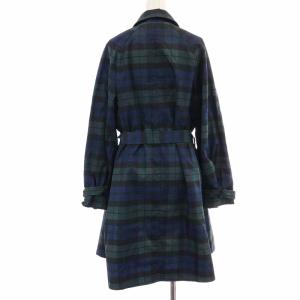 PRADA SPORT ステンカラーコート ロング チェック ベルト 44 13 XL 紺 ネイビー 緑 グリーン