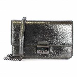 チェーンショルダーバッグ クラッチバッグ 2WAY レザー メタリックカーキ