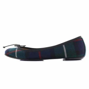 J&M DAVIDSON ISADORA バレエシューズ フラットシューズ パンプス リボン タータンチェック 37 23.5cm 緑 グリーン