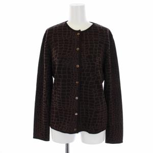 ニット カーディガン 長袖 総柄 ウール L 茶 ブラウン