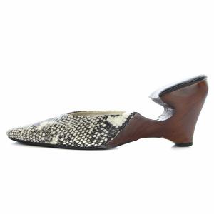 20AW ステップアップミュール STEP UP MULE スクエアトゥ ウッドソール パイソン柄 L 24.5-25cm