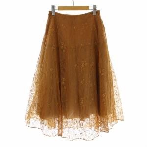 CELFORD レースフレアスカート ミモレ ロング シアー ボリューム 花柄 ナイロン 38 M 茶色 ブラウン CWFS194055 OF