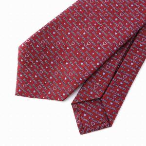 BVLGARI ネクタイ ロゴ ハート柄 シルク100％ 赤 ボルドー 青