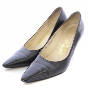 パンプス ヒール ポインテッドトゥ レザー 5 22.5cm 黒 ブラック