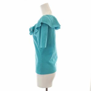 M'S GRACY ニット 半袖 ボートネック フリル 花 コサージュ付き 38 M 水色