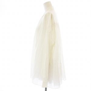 Drawer シャツ ブラウス 長袖 プリーツ 薄手 シルク 36 S 白 ホワイト