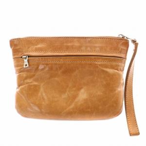 m0851 ポーチ 小物入れ アニリンレザー 中綿 茶 ブラウン