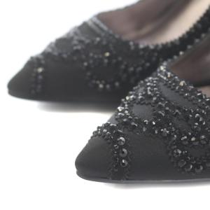 Diagram GRACE CONTINENTAL カットワークサテンパンプス ピンヒール ハイヒール ポインテッドトゥ ラインストーン 36 23-23.5cm 黒 ブラック