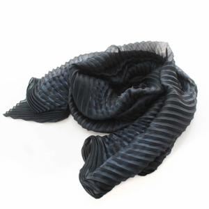 スカーフ プリーツ 大判 薄手 紺 ネイビー 1155