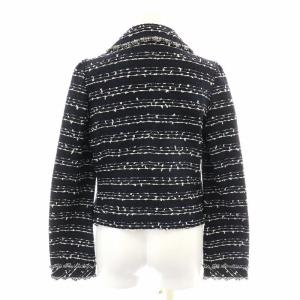 TO BE CHIC ジャケット ステンカラー ツイード 麻 リネン混 40 M 紺 ネイビー 黒 ブラック 白 ホワイト