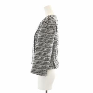 TO BE CHIC ノーカラージャケット ツイード 七分袖 麻 リネン混 40 M 黒 ブラック 白 ホワイト