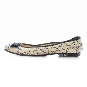 Christian Dior レディディオール フラットパンプス バレエシューズ ラウンドトゥ リボン 総柄 35 21.5cm ベージュ 黒 ブラック