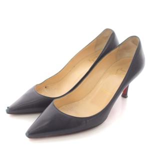 Christian Louboutin パンプス ピンヒール ポインテッドトゥ レザー 靴 シューズ 37 24cm 紺 ネイビー