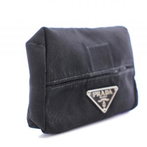 PRADA ティッシュケース ミニ 三角プレート ロゴ ナイロン 黒 ブラック 1N0001