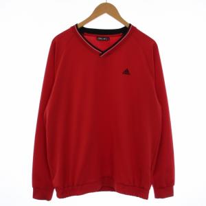 トレーナー カットソー プルオーバー 長袖 Vネック ロゴ刺繍 O XL 赤 レッド JO511