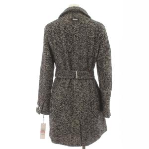 Calvin Klein タグ付き ビッグカラーコート ロング ヘリンボーン ウール混 ベルト 総裏地 アウター XS 黒 ブラック