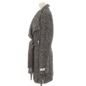 Calvin Klein タグ付き ビッグカラーコート ロング ヘリンボーン ウール混 ベルト 総裏地 アウター XS 黒 ブラック