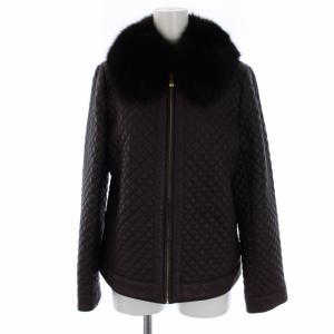 レザージャケット キルティングジャケット ジップアップ 衿ファー 9 M 茶 ブラウン