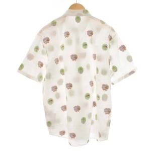 Papas シャツ カジュアル 柄シャツ ロゴ 半袖 48 M 白 ホワイト