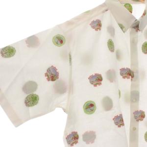 Papas シャツ カジュアル 柄シャツ ロゴ 半袖 48 M 白 ホワイト