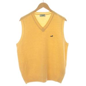ベスト プルオーバー Vネック ロゴ ワンポイント ニット ウール L 黄色 イエロー