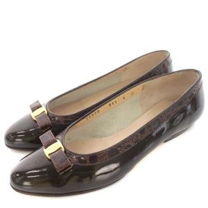 バレエシューズ ヴァラ クロコ型押し フラットシューズ 6 23.5cm 茶 ブラウン
