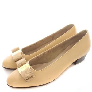 パンプス ヴァラ ローヒール レザー 6 23.5cm ベージュ