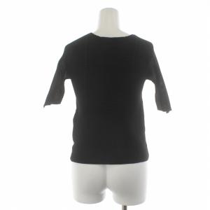ISSEY MIYAKE カットソー ブラウス クルーネック プルオーバー プリーツ 五分袖 M 黒 ブラック