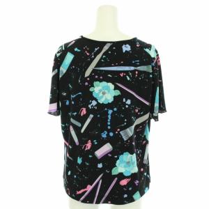 LEONARD SPORT カットソー ブラウス 半袖 花柄 総柄 42 XL 黒 ブラック 水色 ライトブルー