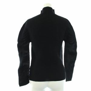 me ISSEY MIYAKE カットソー 長袖 総柄 プリーツ 黒 ブラック 紫 パープル