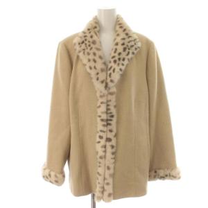 ジャケット ミンクファー レオパード ヒョウ柄 ショールカラー 総裏地 アウター 13+ XL ベージュ