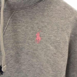 RALPH LAUREN ピンクポニー PINK PONY パーカー プルオーバー 長袖 ロゴ刺繍 総柄 裏起毛 M グレー 紺 ネイビー
