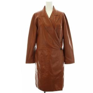 Jean Paul GAULTIER FEMME セットアップ チェスターコート ラムレザー パンツ ストレート 40 テラコッタ