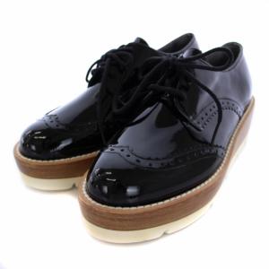 レースアップシューズ ウイングチップ 厚底 エナメル 23cm 黒 ブラック