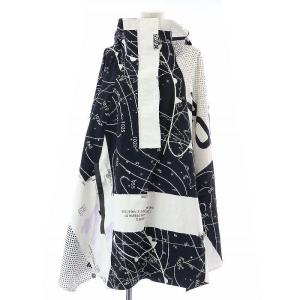 MYSHELTER RAIN.RDY CAPE カッパ レインコート ポンチョ フード ジップアップ 総柄 XL 白 ホワイト