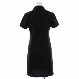 LACOSTE ポロワンピース ひざ丈 半袖 ロゴ 刺繍 38 L 黒 ブラック
