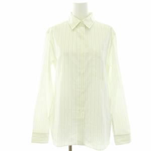 シャツ ブラウス ストライプ 長袖 コットン 2 M 白 ホワイト 黒 ブラック