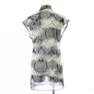 ISSEY MIYAKE カットソー プルオーバー フレンチスリーブ ハイネック パワーネット シアー シースルー 総柄 グレー