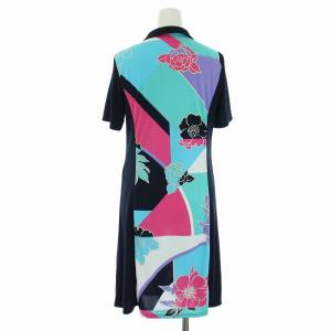 LEONARD SPORT ワンピース 薔薇 花柄 総柄 半袖 ひざ丈 38 M マルチカラー