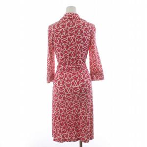 DIANE von FURSTENBERG vintage ワンピース ラップ カシュクール 絹 シルク ひざ丈 長袖 2 M 総柄 ピンク