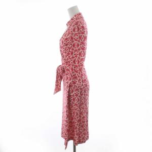 DIANE von FURSTENBERG vintage ワンピース ラップ カシュクール 絹 シルク ひざ丈 長袖 2 M 総柄 ピンク