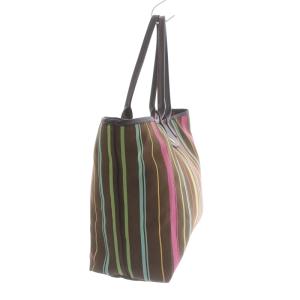 Longchamp PARIS ルプリアージュ DEPOSE トートバッグ ショルダーバッグ マルチストライプ キャンバス レザー 茶色 ブラウン