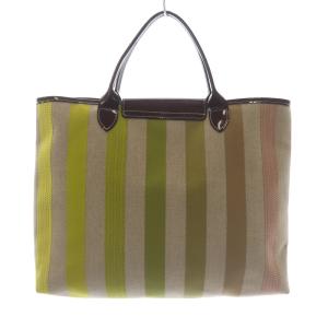 Longchamp オンブル OMBRE DEPOSE トートバッグ ハンドバッグ ストライプ キャンバス エナメル ベージュ ボルドー マルチカラー