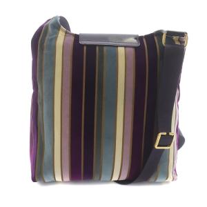 Longchamp ショルダーバッグ ポシェット 斜めがけ マルチストライプ ベロア レザー 紫 パープル アイボリー マルチカラー OF