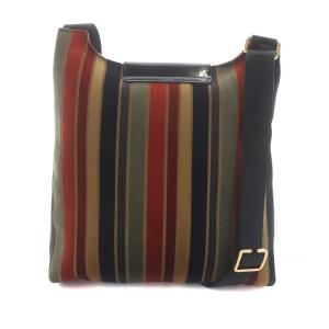 Longchamp ショルダーバッグ ポシェット 斜めがけ マルチストライプ ベロア レザー ベージュ 赤 レッド マルチカラー OF