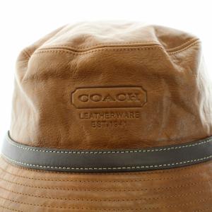 COACH バケットハット レザーハット 牛革 ベルト ロゴ型押し 茶 ブラウン