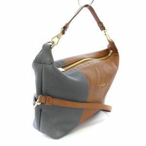 FURLA ハンドバッグ ショルダーバッグ 2WAY レザー バイカラー 茶 ブラウン グレー