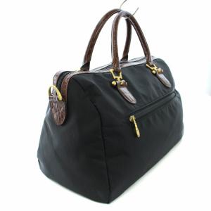 BALENCIAGA ハンドバッグ ボストン ナイロン 型押し レザー 黒 ブラック 茶 ブラウン