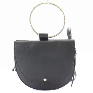 Theory Linden Whitney Hoop Bag ショルダーバッグ ハンドバッグ ミニ レザー リング 黒 ブラック